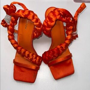 PrettyLittleThing Vibrant Orange Braided Heels